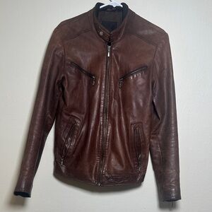 Froccella Men’s Cafe Moto Brown Leather Jacket